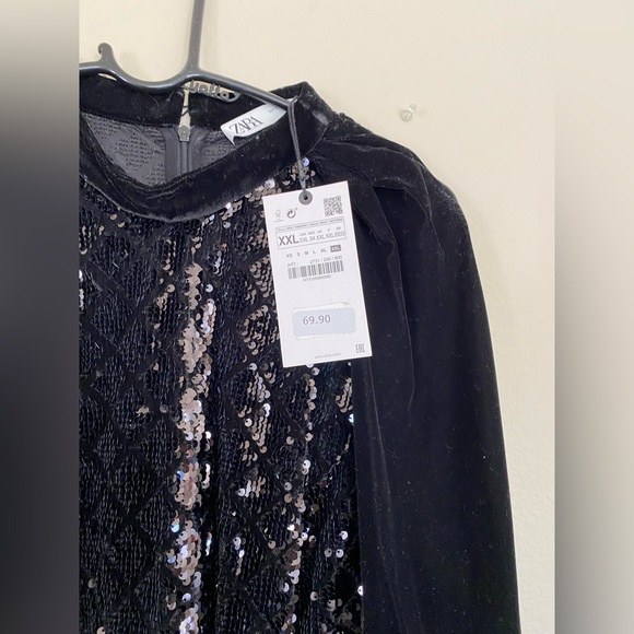 Zara black velvet sequin mini dress - Picture 4 of 6